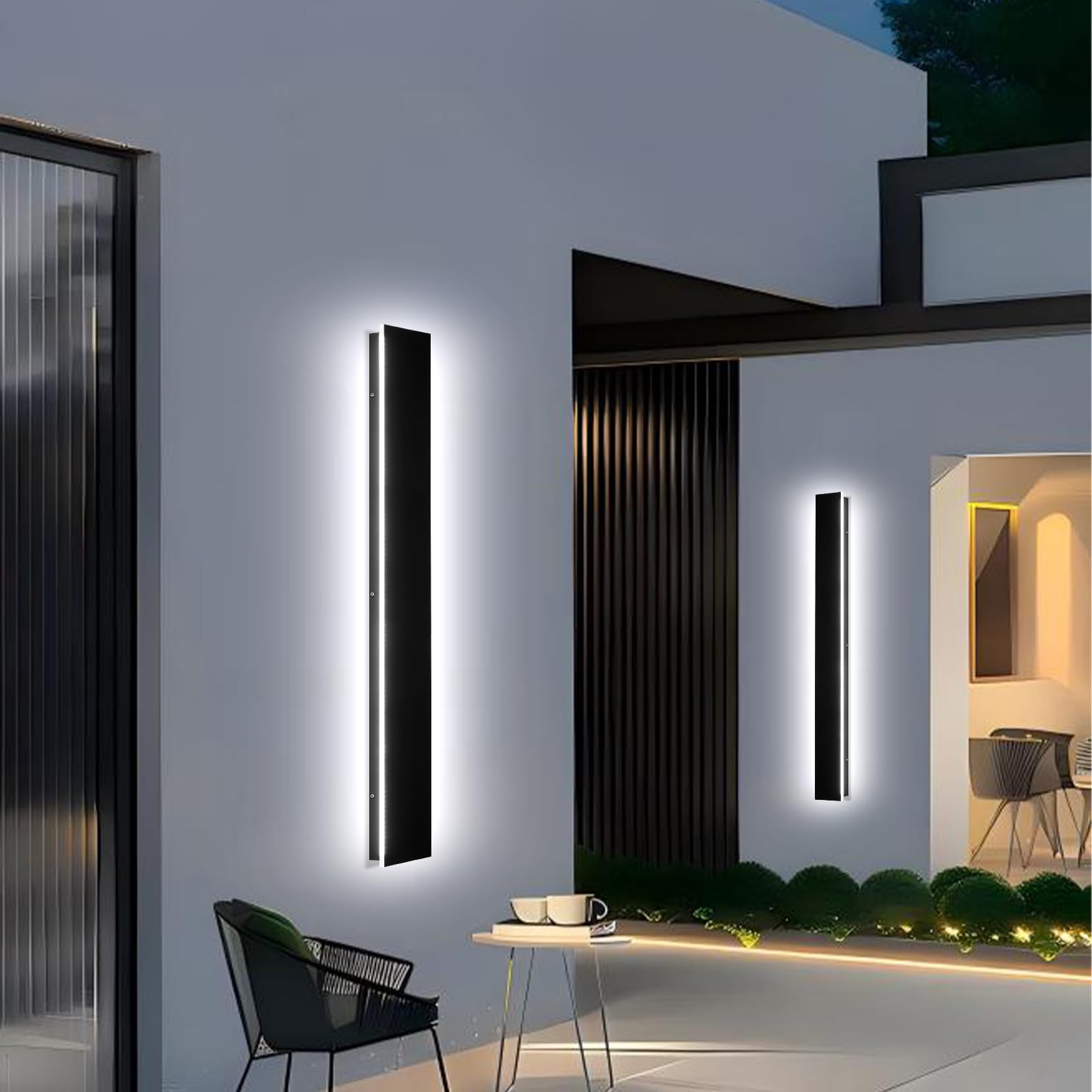 59in 2pcs Modern Outdoor Lights,Upgraded 4.72in Wide Exterior Light Fixtures Wall Mount,IP65 Waterproof Dimmable Black Modern Porch Lights Wall Sconce,LED Long Linear Outside Lighting for Garage,Patio