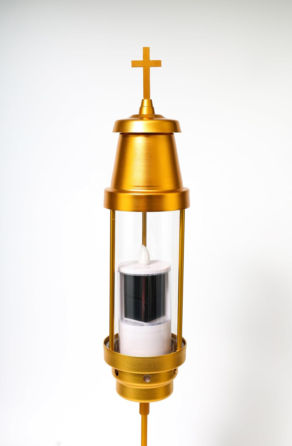 Cemetery Solar Lights for Grave,Includes 2.5" x6.5'' Grave Candles,4" x34''Cemetery Memorial Light Candle Holder,Standard Spike and Base,Perfect Addition to Headstone (Latin Cross Classic)