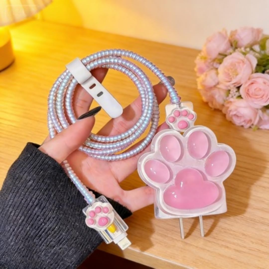 Cable Protector for Apple 18W/20W Power Adapter,Kawaii 3D Pink Star Sparkle Design Charger Cover,Charging Cord Protector iPad Charger Protector Cute Cable Saver for iPhone 15 16 17 Pro Max