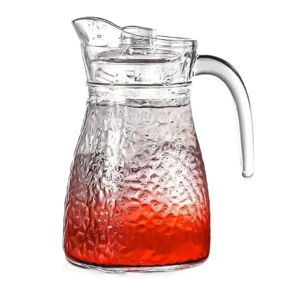Bafnsiji Glass Pitcher 1200ml, Clear Water Jug with Lid & Handle for Iced Tea, Juice & Cold Drinks