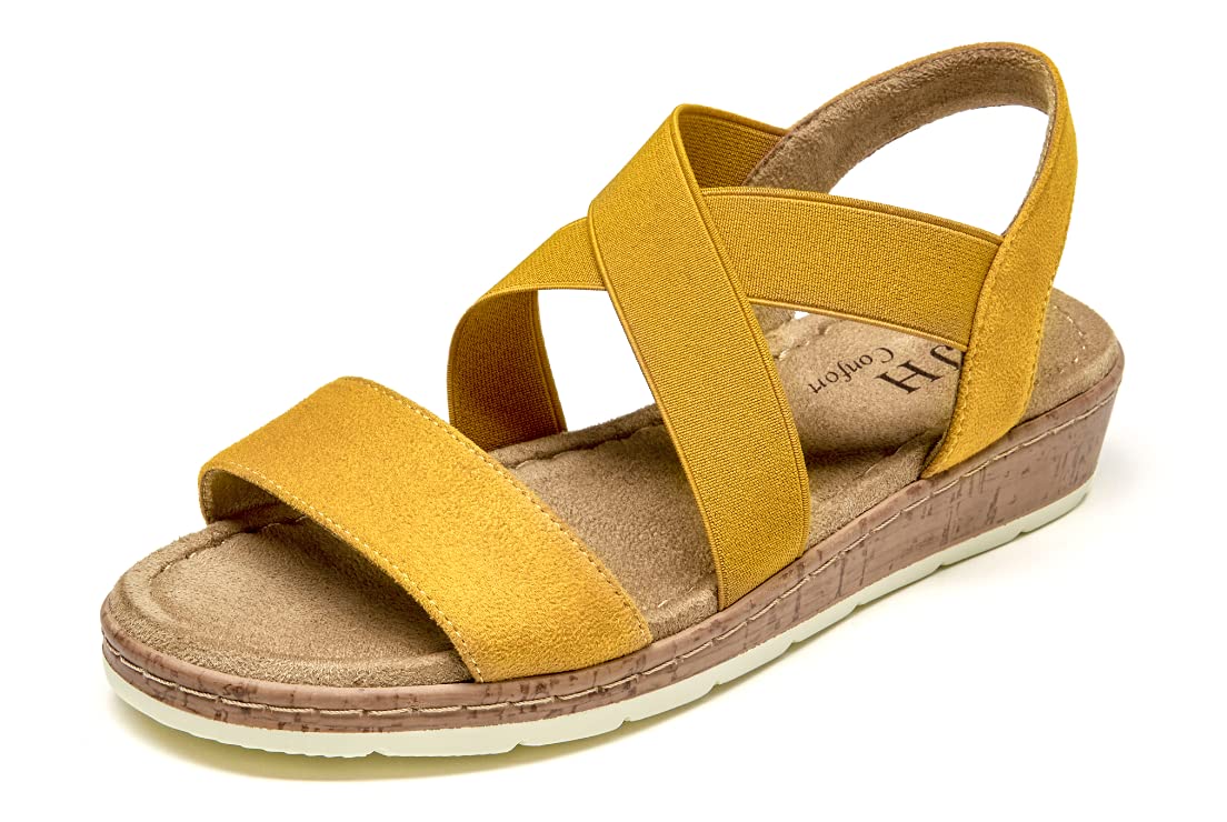 VJH confort Women's Flat Sandals, Comfort Slip-on Elastic Ankle Strap Slingback Light Weight Casual Walking Sandals