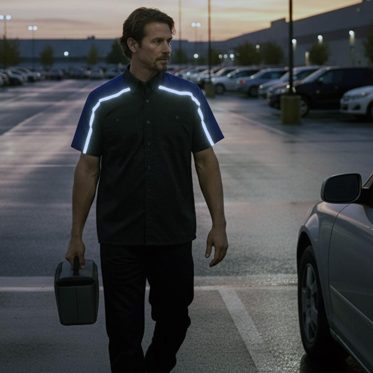 Milwaukee Motorcycle Clothing Co. MDM11602 Men's Black and Blue Button Up Mechanic Shirt w/Reflective Stripe - Image 7