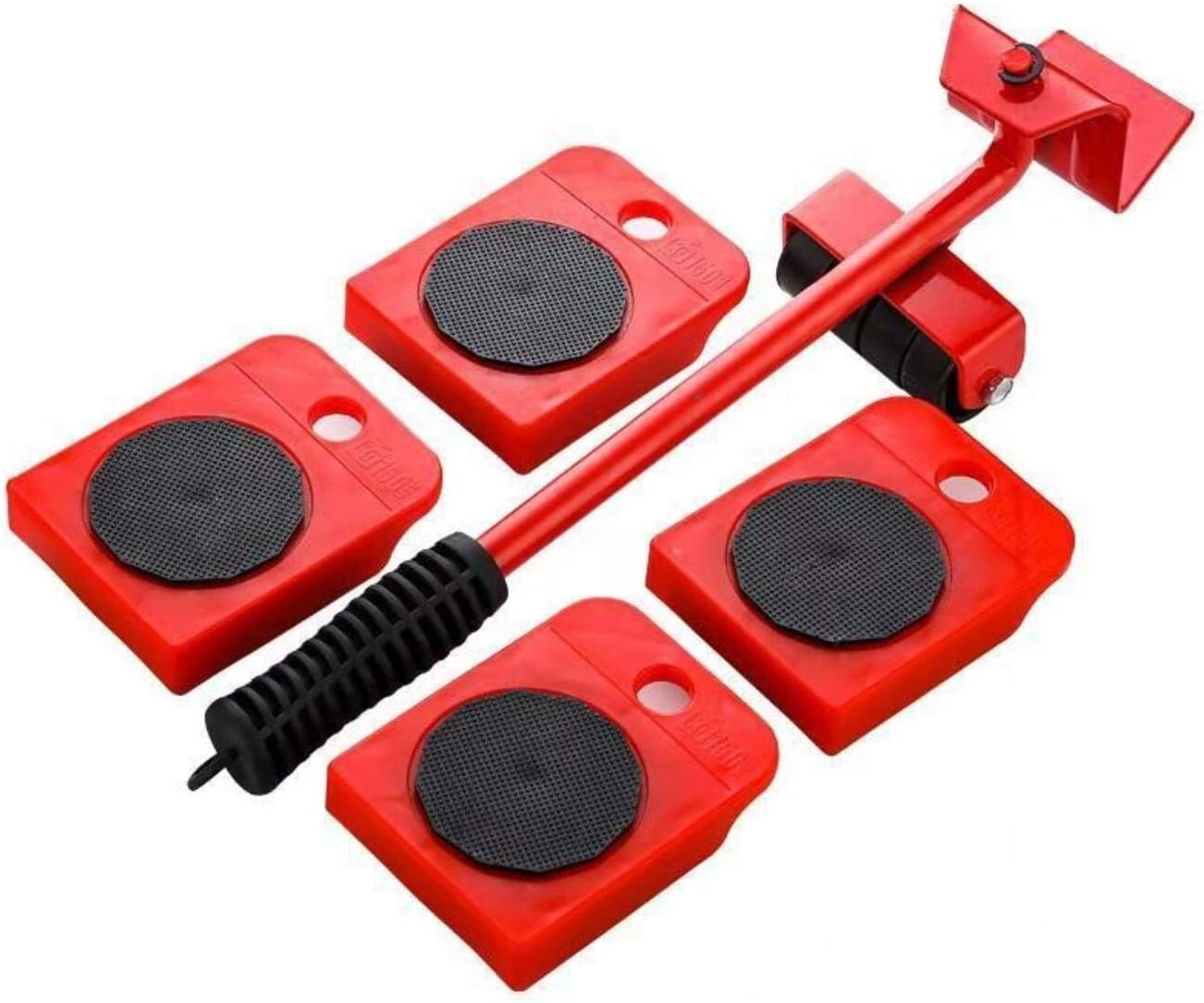 Furniture moving artifact durable furniture lifter household heavy duty universal wheel roller set 5 pieces furniture movers lifter heavy appliance furniture lifting furniture moving tool set (red)