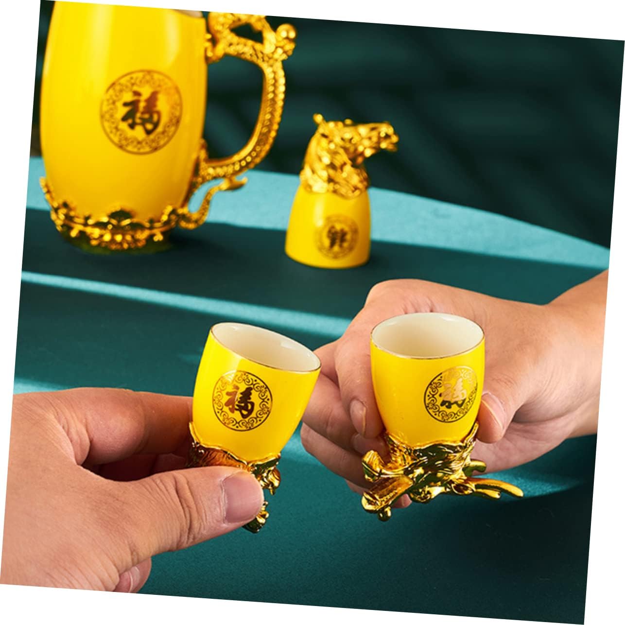 1set Zodiac Ceramic Liquor Cup Set White Wine Dispenser Gold-plated Design Smooth Finish Elegant Box for Celebrations and Collectors Yellow Twelve Zodiac Theme