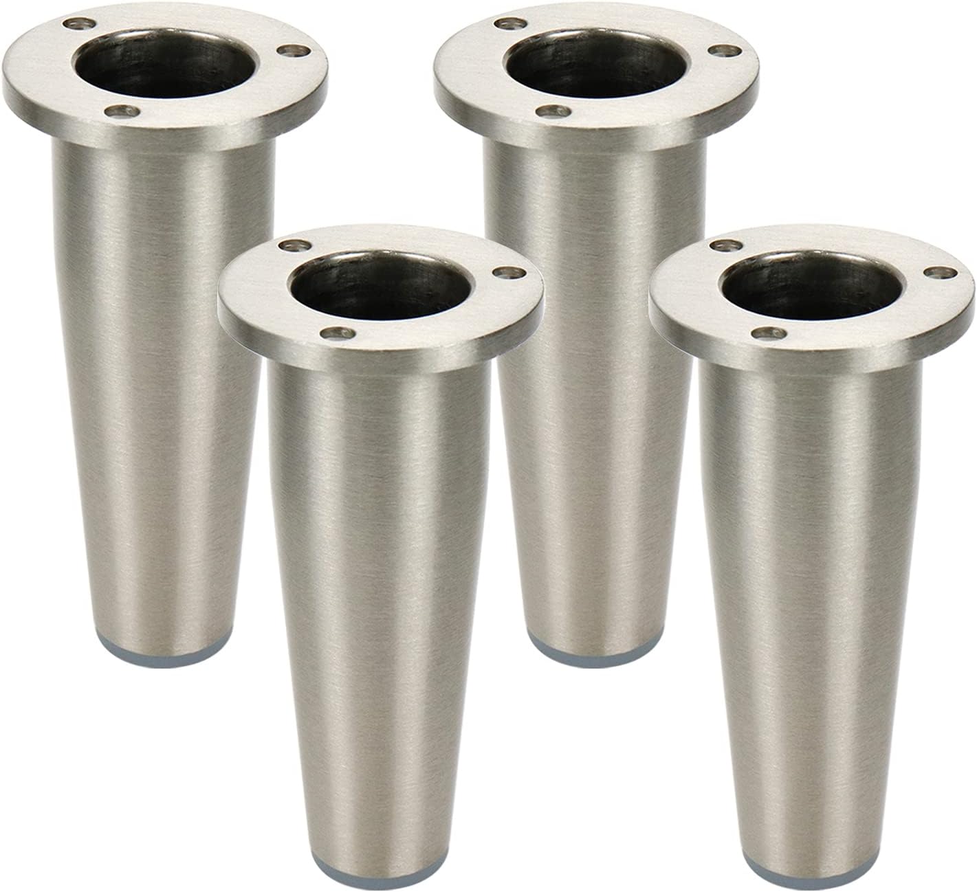Metal Furniture Leg 4Pcs, 4 Inch Height with 4-Hole Mounting Plate, Furniture Feet Replacement for Sofa Couch Cabinet Table Workingbench Devices, Brushed Satin Zinc Alloy