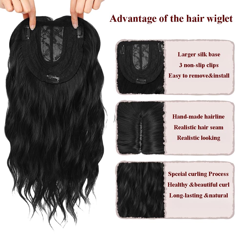 20-Inch Wavy Synthetic Hair Topper with Natural Hairline, Large 7"x7" Base for Thinning Hair - Handmade hair pieces - Image 2