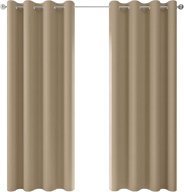 Copenhagen Blackout Thermal Insulated Eyelet Curtains, Luxury Plain Black Out Curtains, Room Darkening Ring Top Curtain Pairs (Natural, 46" x 72")