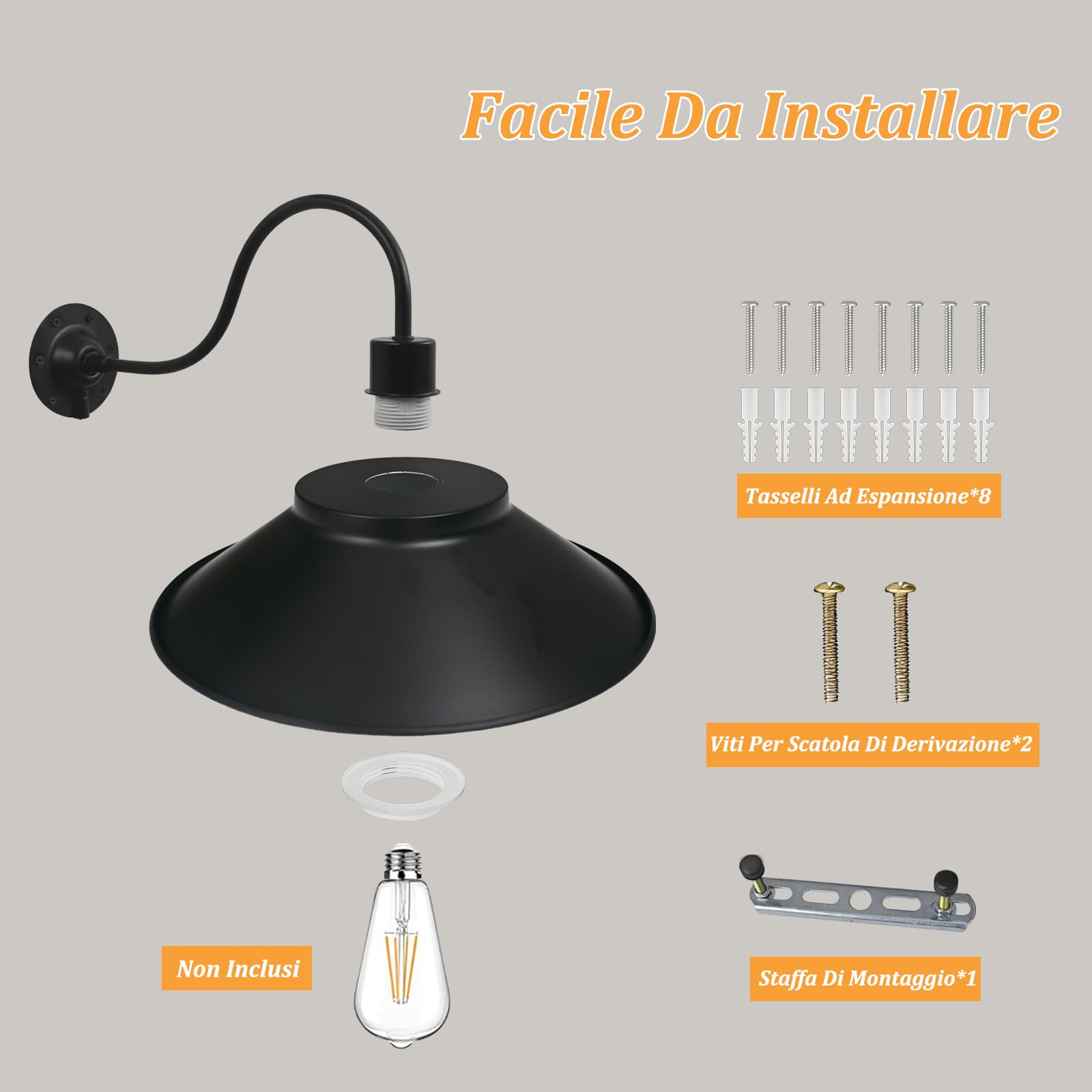 4 Pezzi applique da parete per esterni impermeabili lampade da veranda in ferro nero Luci da parete per esterni vintage a collo d'oca in stile rustico per garage ingressi e terrazze