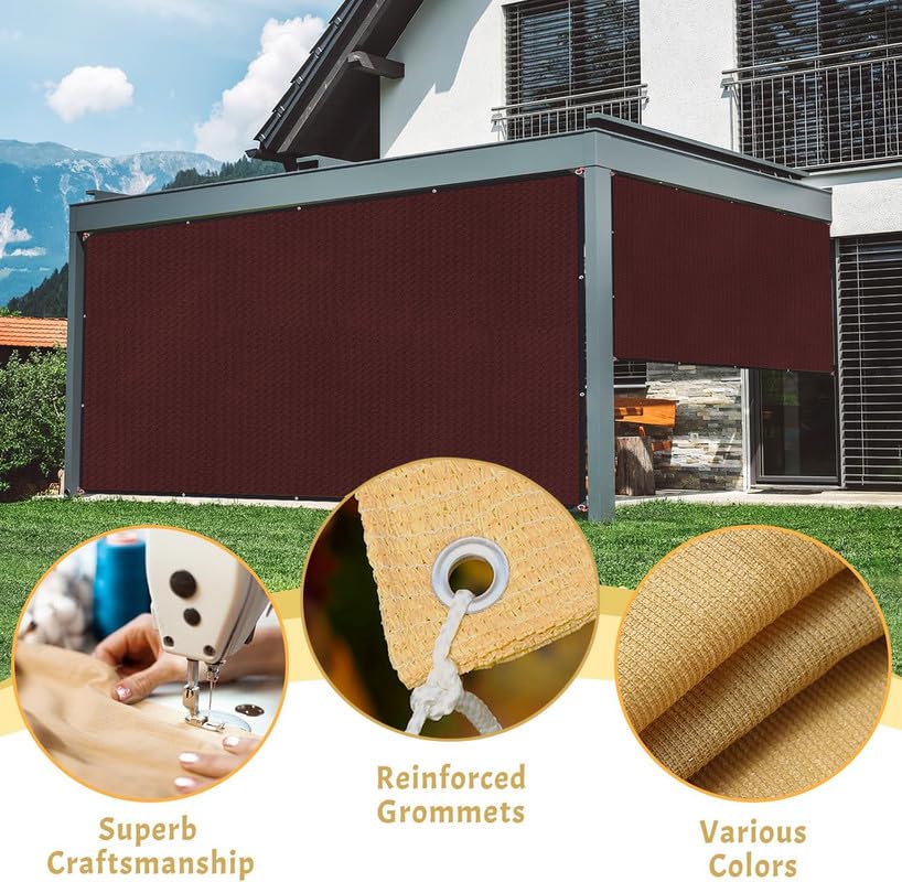 Image of MetDeals HDPE Knitted Balcony Sun Shade Sail Canopy Cover for Outdoor, Garden & Terrace|UV & Sun Protection with Rustproof Eyelet & Cable Tie for Easy Installation(Burgundy, 9.5x24 Ft)(Pc 1)