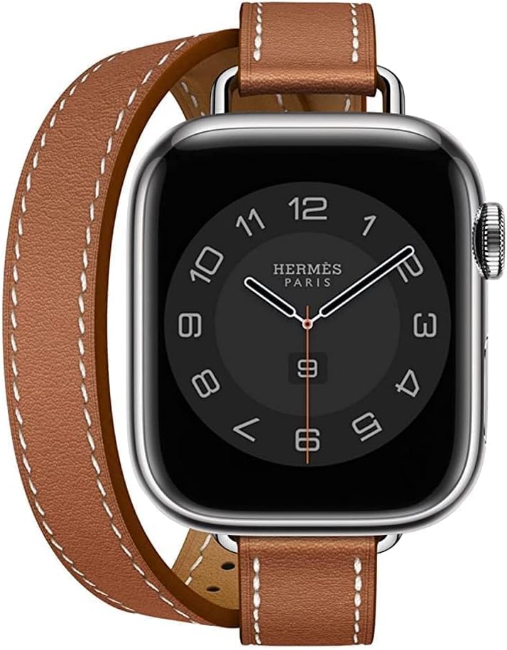 Compatible for Apple Watch Band 49mm 46mm 45mm 44mm 42mm 41mm 40mm 38mm women, Genuine Leather Double Tour Designed Slim Apple Watch Strap for iWatch Ultra 2/1 Series 1-11 SE