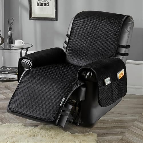 STONECREST - Funda para silla reclinable, funda acolchada de terciopelo resistente al agua, se mantiene en su lugar (negrogris, sillón reclinable de