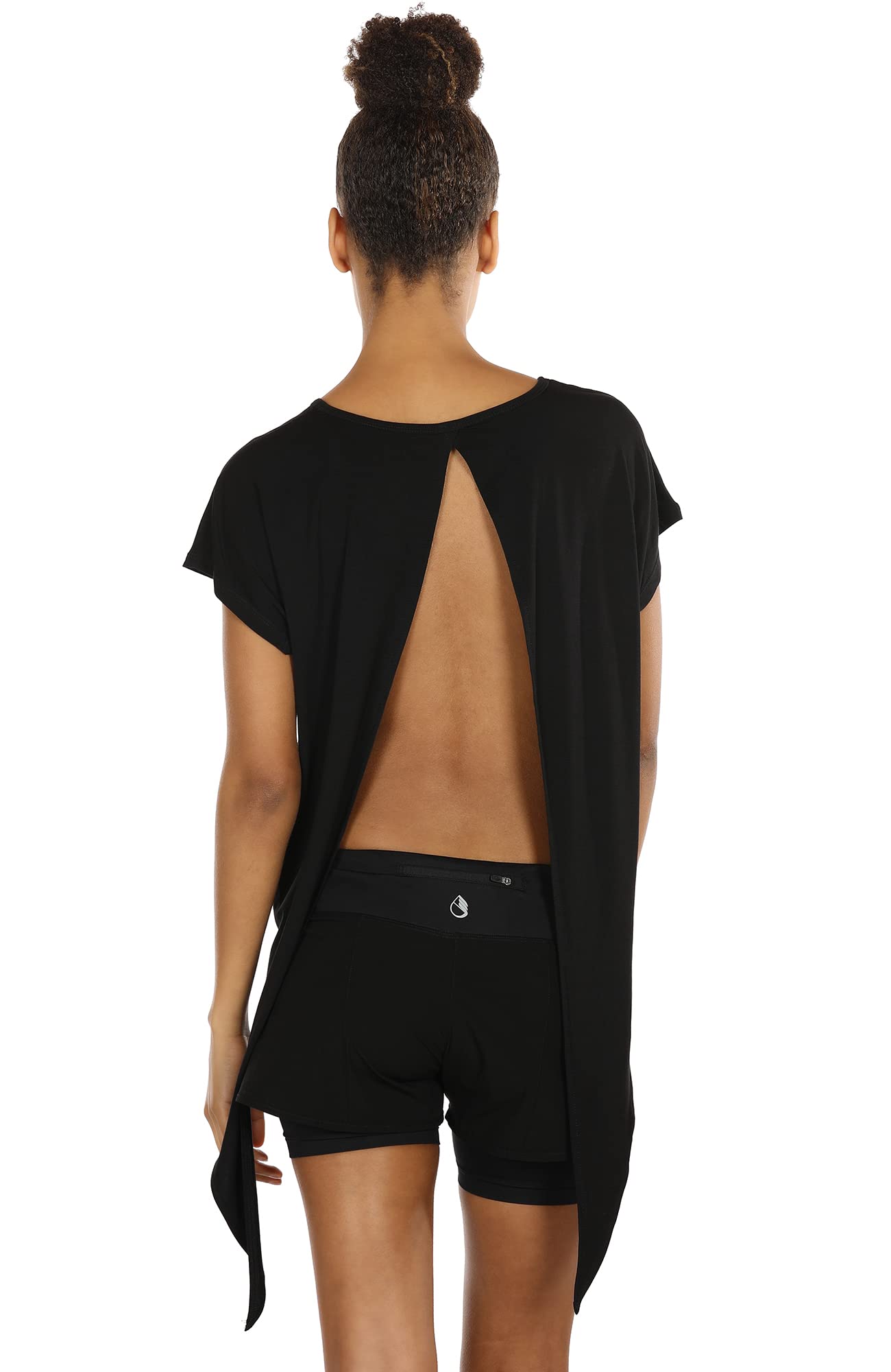 icyzone T-Shirts de Sport Femme Dos Ouvert Yoga Tops Manches Courtes Respirant Décontracté Tee Shirt, Lot de 2