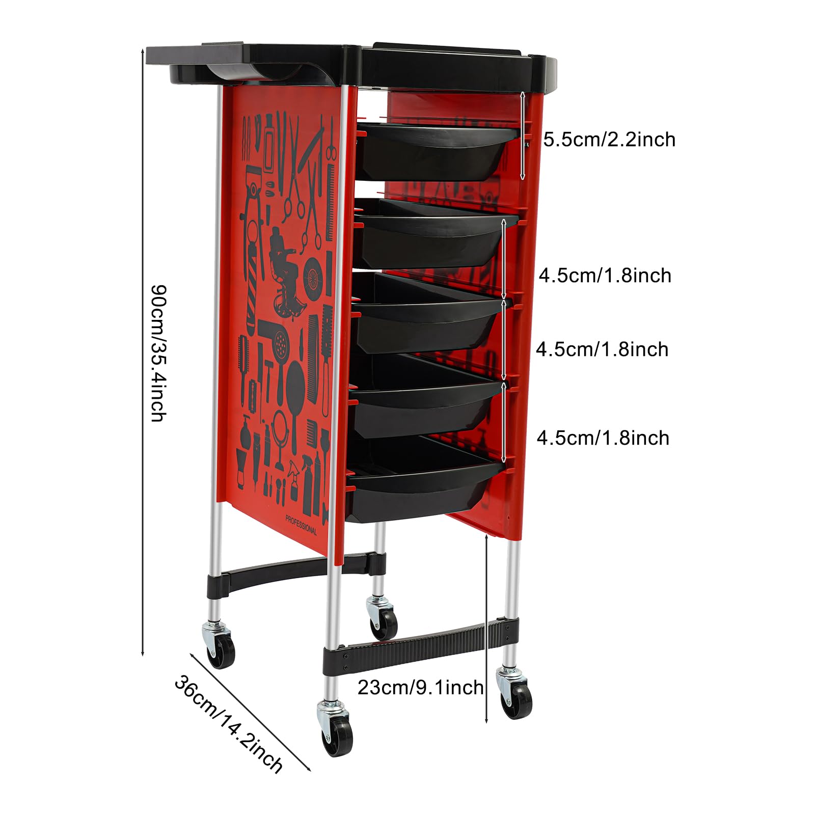 Carrito de peluquería, 6 capas con ruedas, soporte para secador de pelo, 5 cajones, carrito de trabajo para salones de peluquería, almacenamiento de belleza, herramientas de peluquería