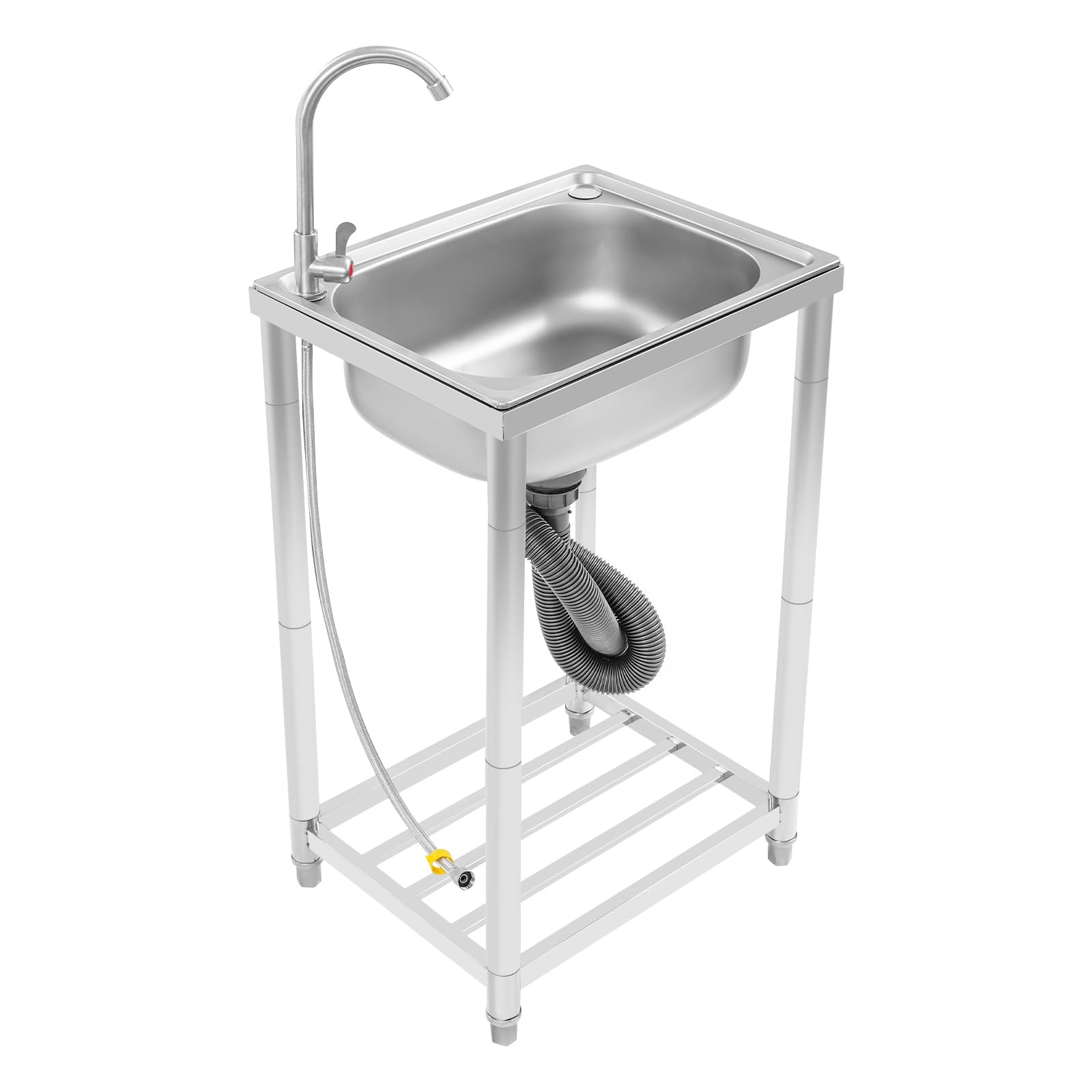 Fregadero portátil de acero inoxidable con grifo, ideal para barbacoa, jardín y catering (50 x 40 x 82 cm), perfecto para restaurantes y eventos al aire libre
