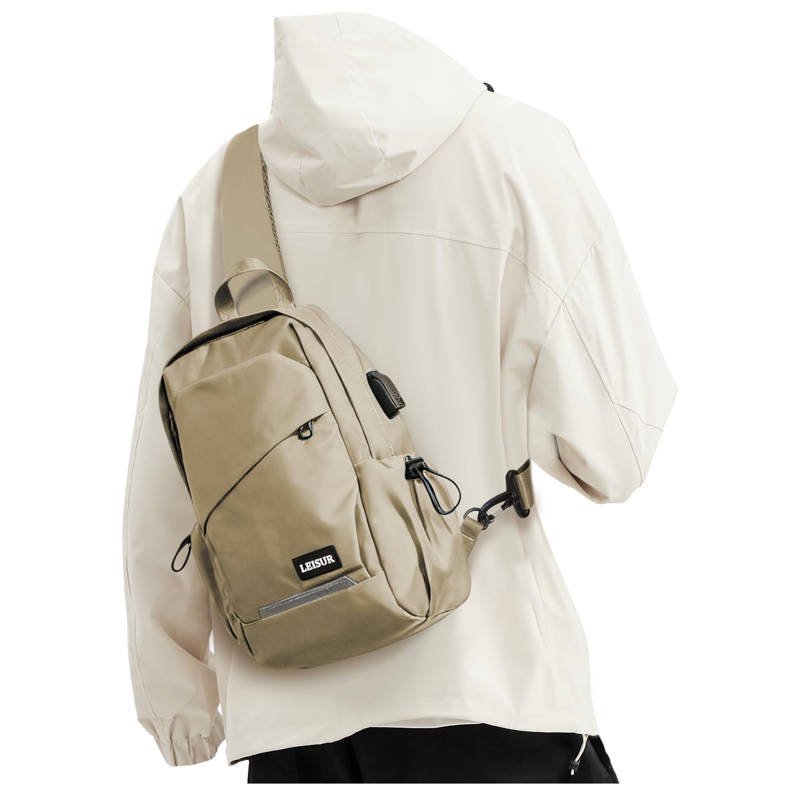 SEAFEW Khaki Sling Bag for Men women, Small Anti Theft One Strap Motorcycle Backpack, Mini Sling Tactical Chest Bag Daypack Crossbody Sling Backpacks