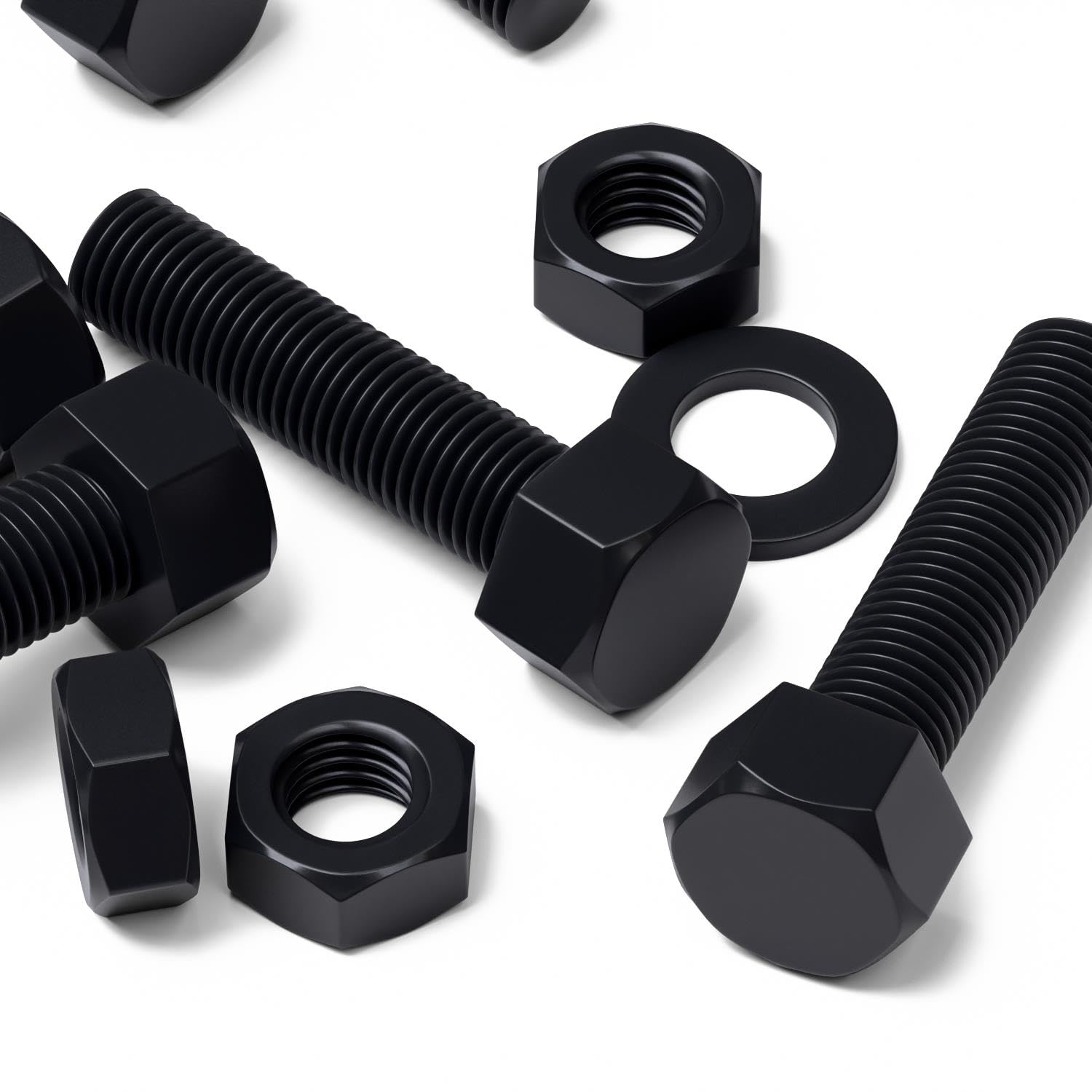 5X Black PP Hex Head Plastic Bolts, Nuts & Washers, M16x65mm, Fastener, (5/8 x 2-9/16 in)