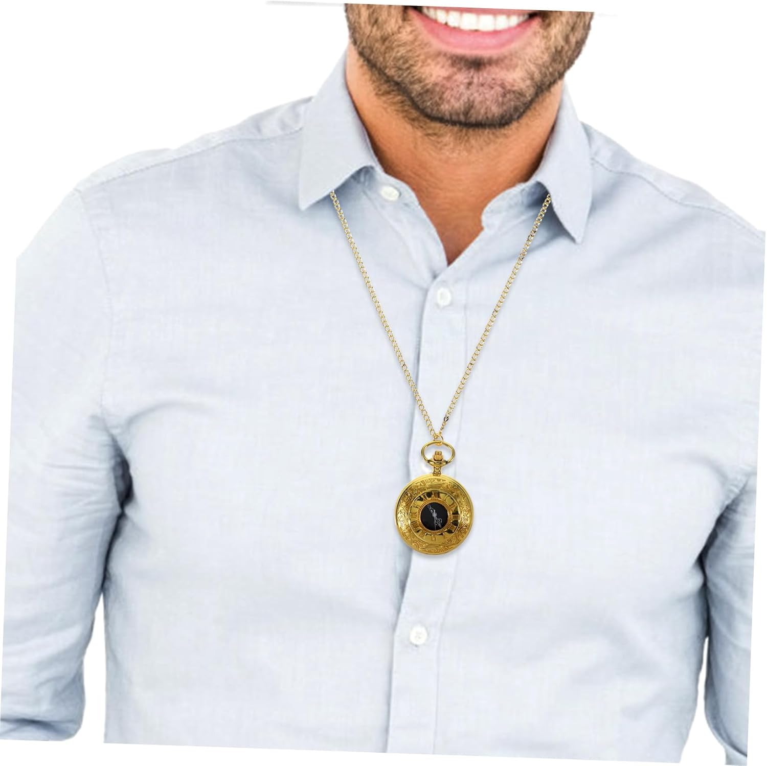 Vintage Gold Pocket Watch with Carved Floral Pattern Roman Numerals Lightweight Decorative Hanging Watch for Men Classic Antique Style for Daily Use and Parties