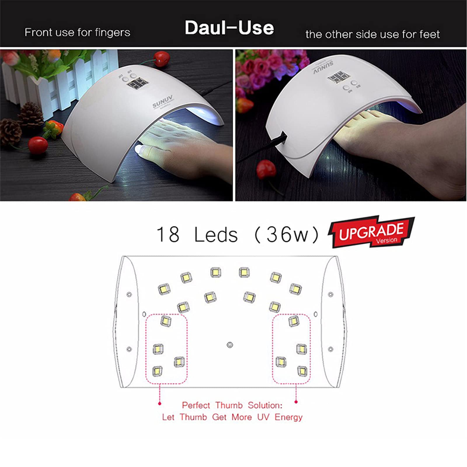 SUN9X Plus 36W Lampa do paznokci Lampa UV Suszarka do paznokci do żelu UV Gel Maszyna do paznokci w podczerwieni Zestaw timera czujnika