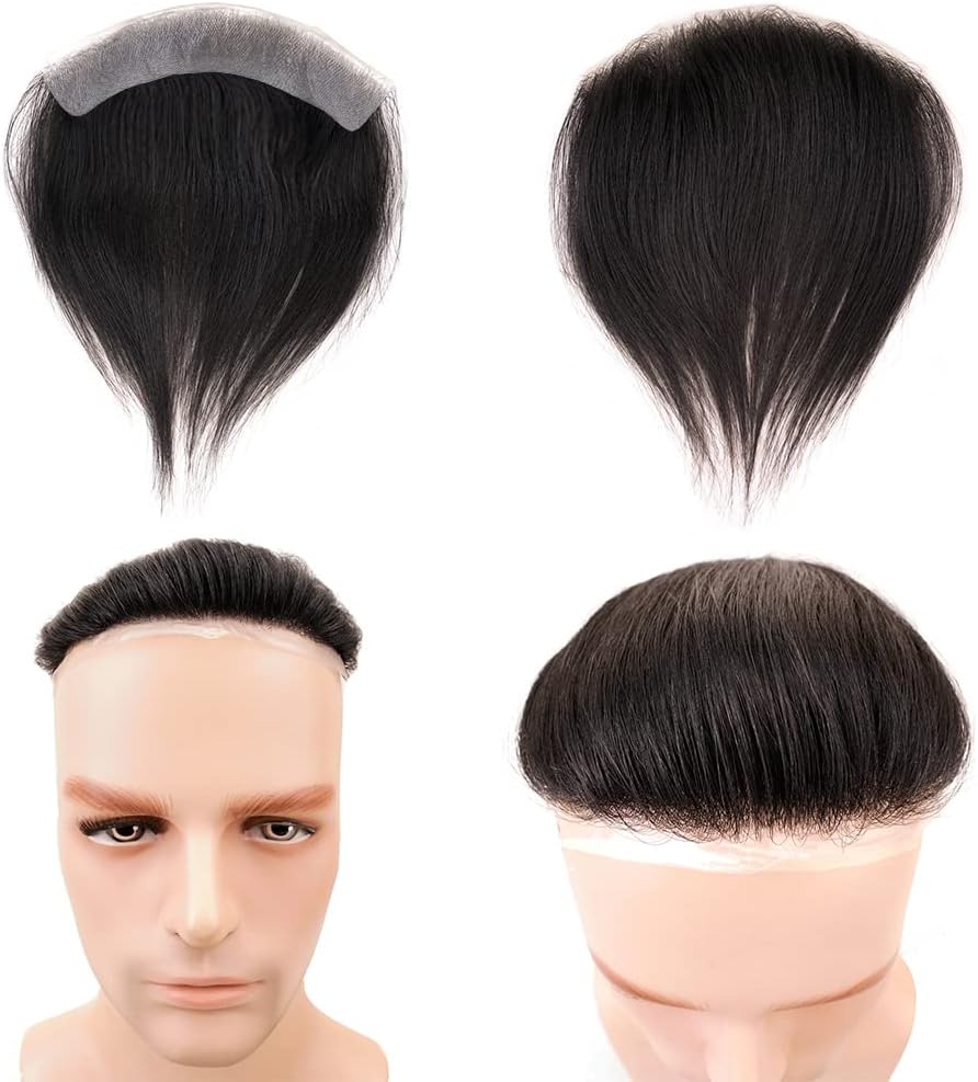 Lordhair V-Shape Frontal Hairpiece for Men Natural Human Hair System with PU Thin Skin for Receding Hairline Coverage - Image 4