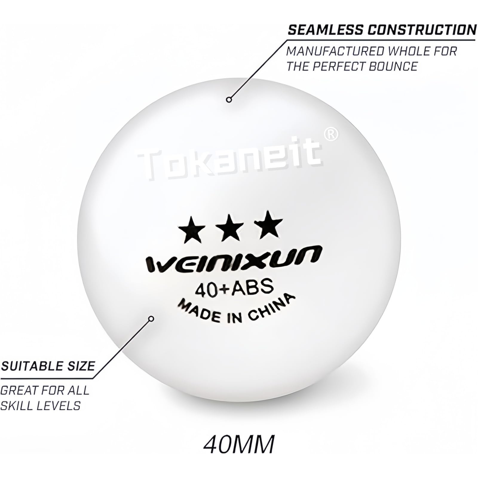 Tokaneit Pelotas de Tenis de Mesa 20 Piezas 3-Star 40mm Entrenamiento Colores Mezclados