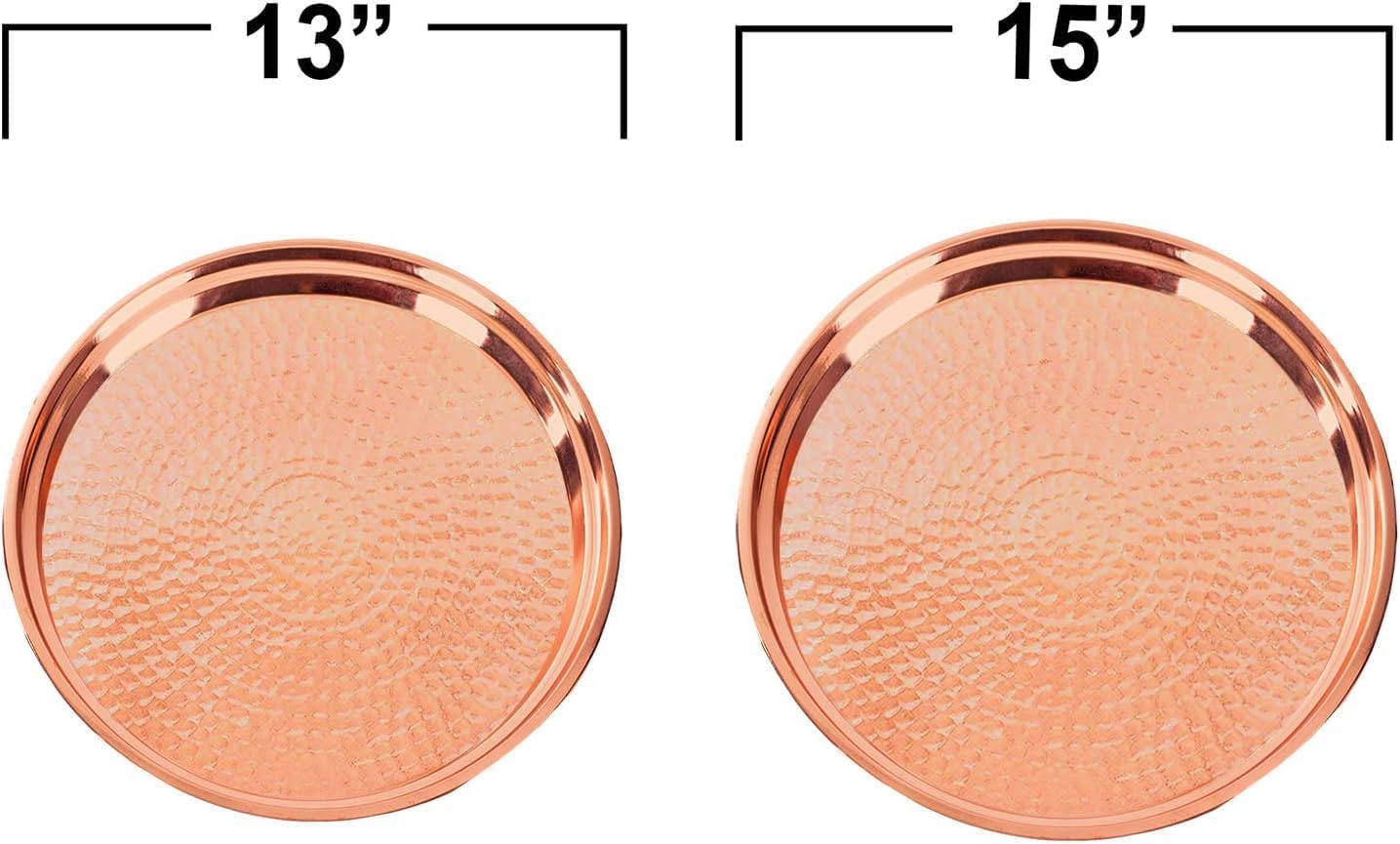 2-Pack Copper Tray - Large 15" Round, Medium 13" Round - Rose Gold Decorative Serving Trays by Bonito Home