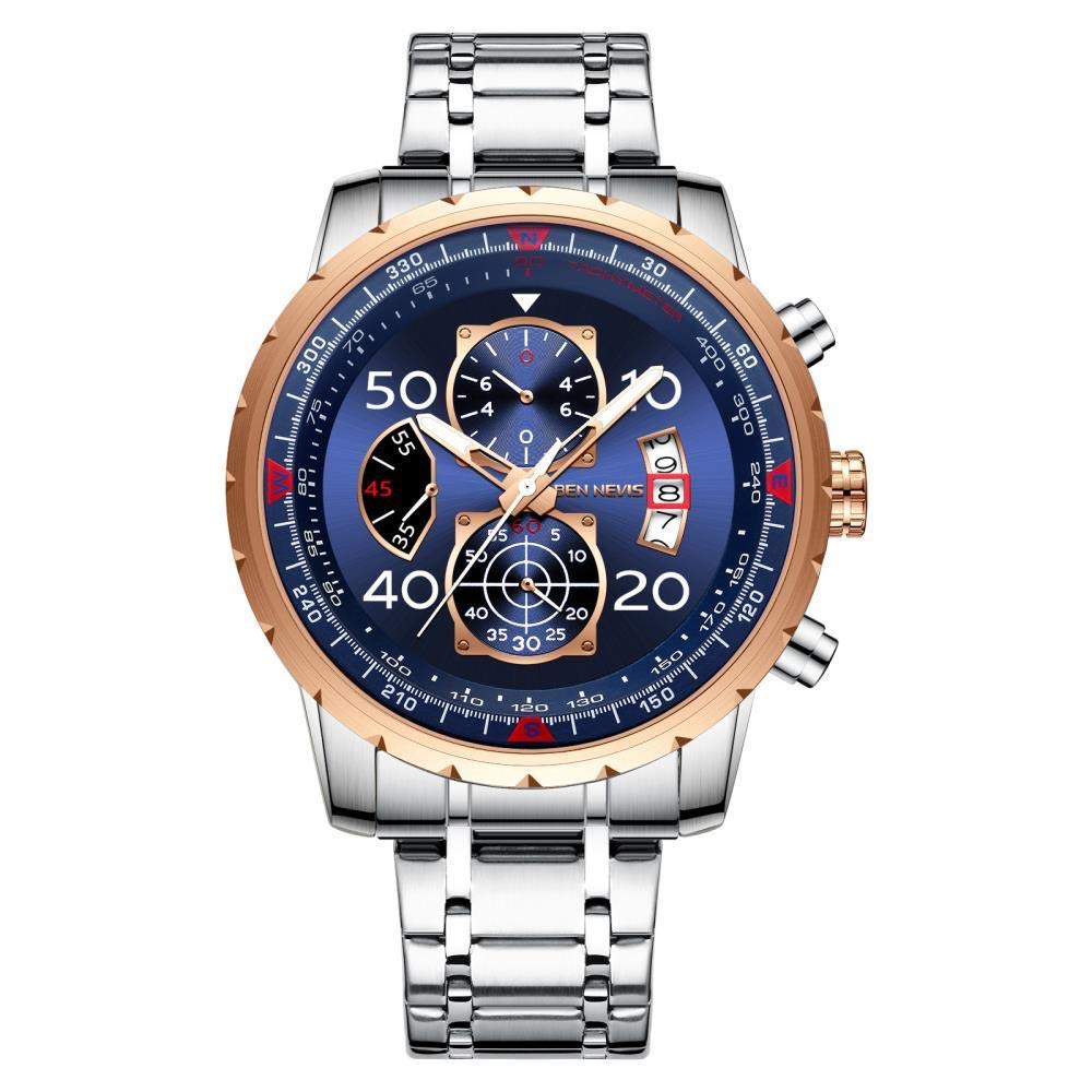 Ourui Orologi Da Polso,Orologio In Legno Moda Quadrante Semplice Doppio Calendario Orologio Al Quarzo, Blu