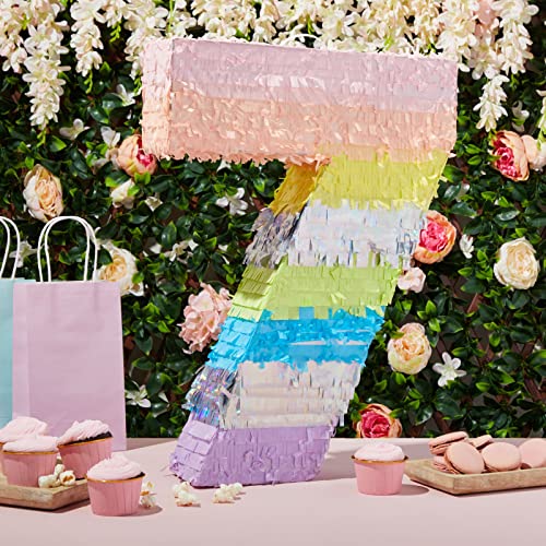 Large Number 7 Pinata For Girl's 7Th Birthday Party Decorations, Rainbow Pastel (21X15X4 In) #TOP1