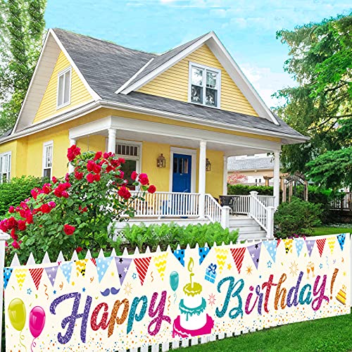 BUDICOOL Colorful Happy Birthday Banner,Large 118" x 19.7" Happy Birthday Yard Sign for Happy Birthday Decorations,Yard Outdoor Decorations