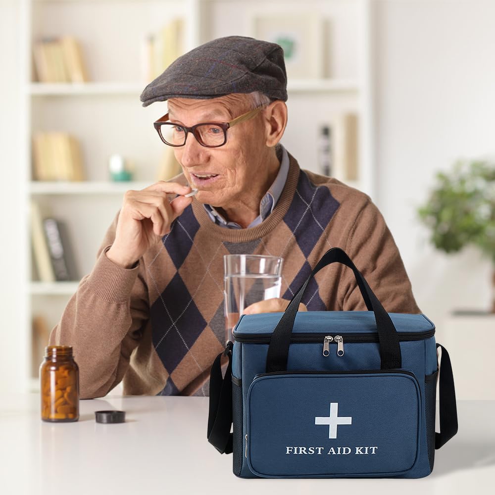 Porta Medicine da Viaggio 14L,Kit Pronto Soccorso XXL,Cassetta Pronto Soccorso Vuota,con Tracolla a Tracolla,Impermeabile, per Casa, Scuola, Viaggi, Campeggio, Escursioni (Marina)
