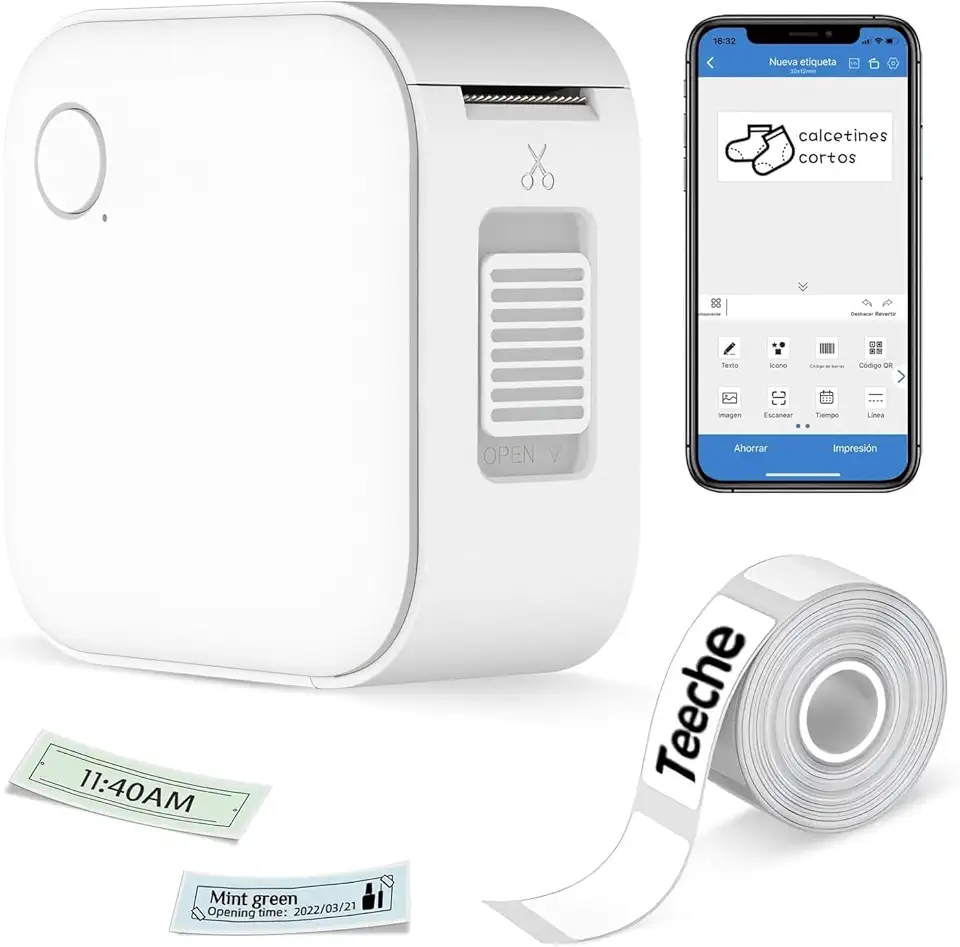 Impressora Térmica Portátil de Etiquetas, Bluetooth, com Rolo de Etiqueta Adesiva, para Casa e Escritório