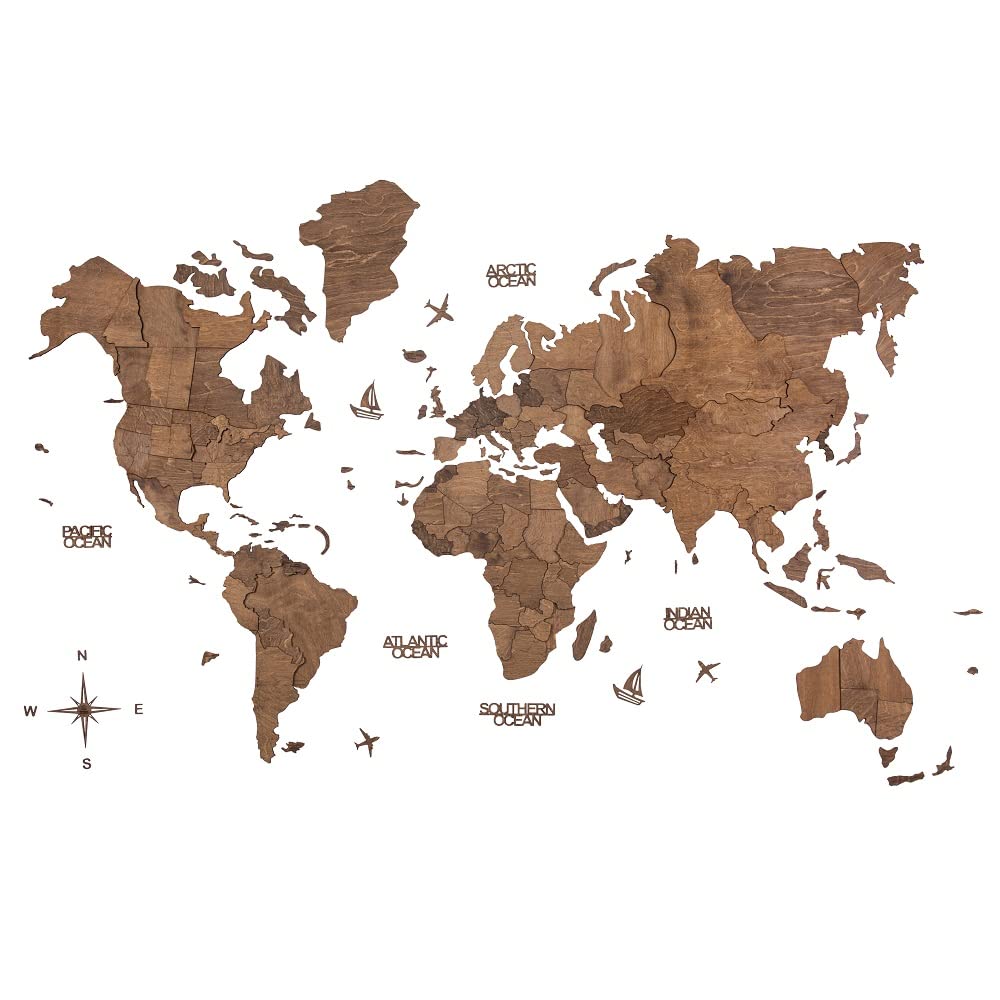 WOODEN ART STUDIO 3D Wooden World Map Ebony Living Room Wall Decor Office Decor Aesthetic