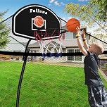 Fuliuna Trampoline Basketball Hoop, Easy to Install Basketball Hoop for Trampoline with Mini Ball and Pump, Basketballs Hoop with Protective Net Fit for 25mm Straight Pole and Curved Pole Trampolines
