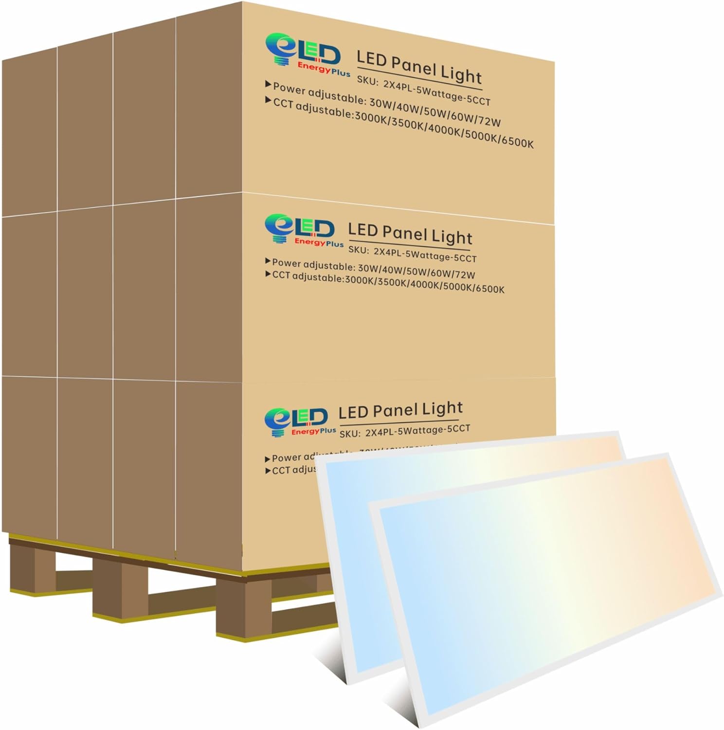 72 Pack 2x4 LED Flat Panel Light for Drop Ceiling, 9360lm Selectable 30W/40W/50W/60W/72W, Color Temperature 3000K/3500K/4000K/5000K/6500K, 0-10V Dimmable, 120-277V, ETL,DLC