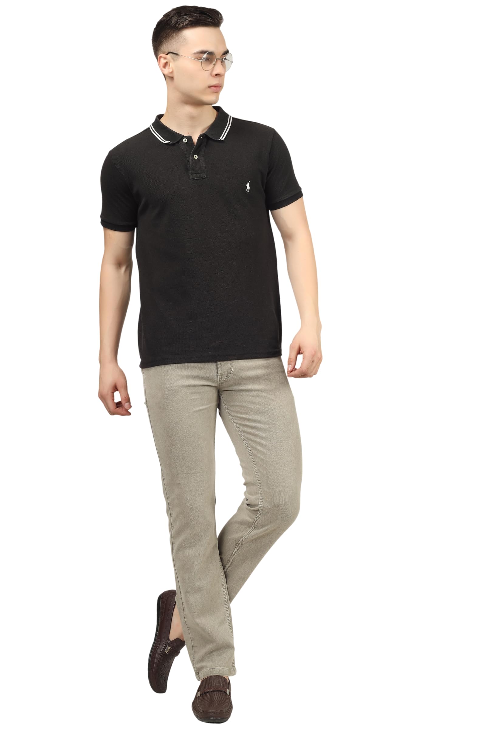 Cotton Comfort Fit Jeans for Men | Full-Length Solid Denim Pants with Button Closure, Embroidered Design, Mid-Rise Casual Trousers for Daily | Classic Jeans for Office Bottoms (DI-264)-image-0