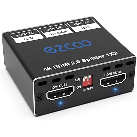 4K HDMI Splitter 1x2 HDR D-o-l-b-y Vision Atmos Down Scaler - HDMI Scaler 4K 1080P Sync,4K 60Hz 4:4:4 HDMI Splitter 1 in 2 Out HDCP2.2, EDID 4K5.1/4K7.1/ Copy, for Game Xbox PS5 1080p120Hz Roku SP12H2