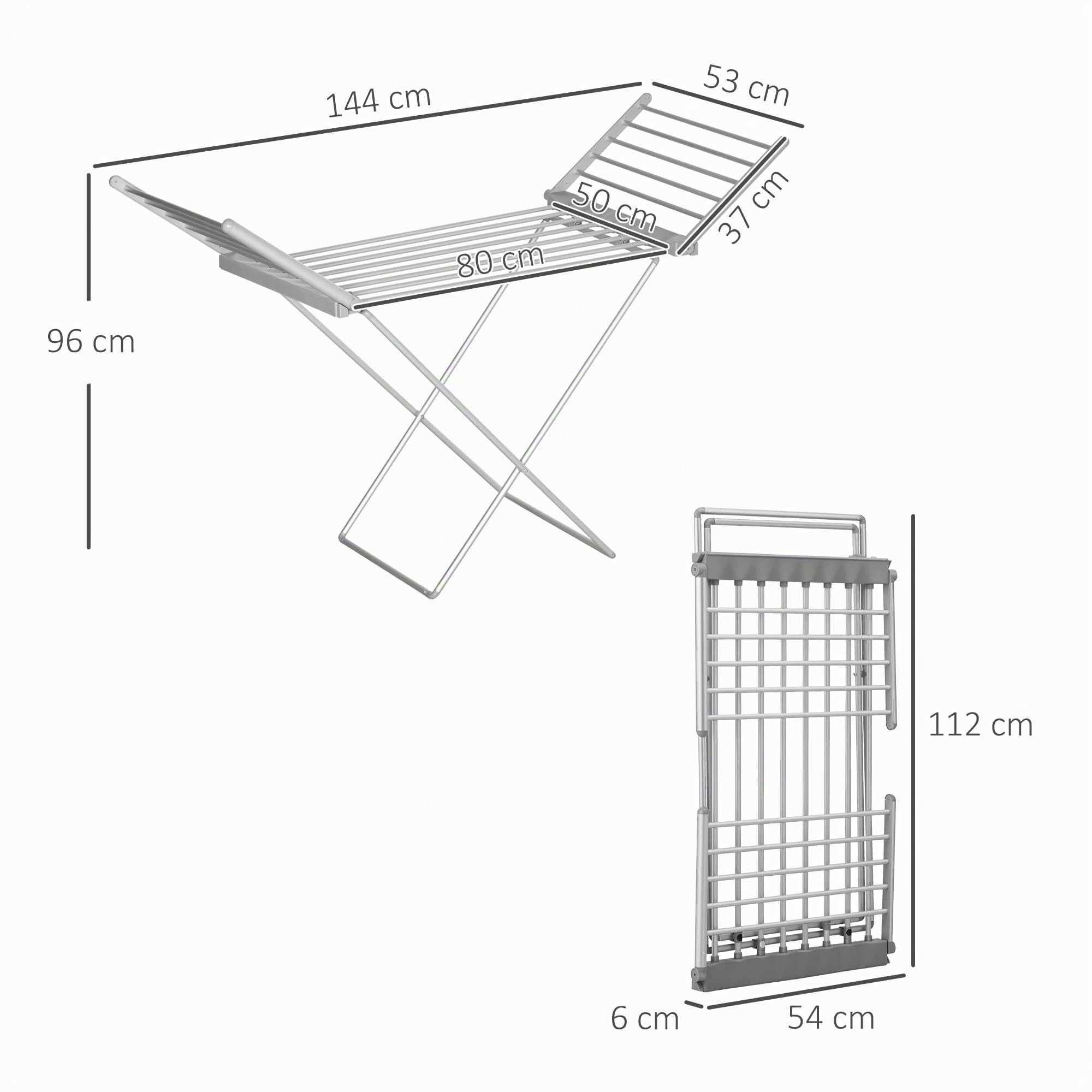 Stendibiancheria elettrico, 144L x 53P x 91Acm. Argemto