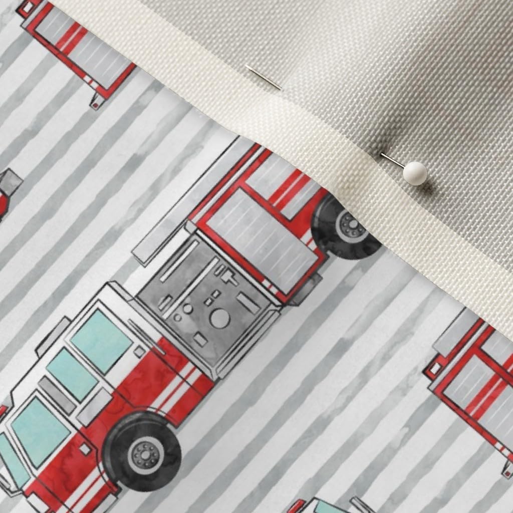 Spoonflower Fabric - Watercolor Fire Truck Stripes Trendy Firefighter Boy Nursery Rescue Printed on Upholstery Velvet Fabric Fat Quarter - Upholstery Home Decor Bottomweight Apparel