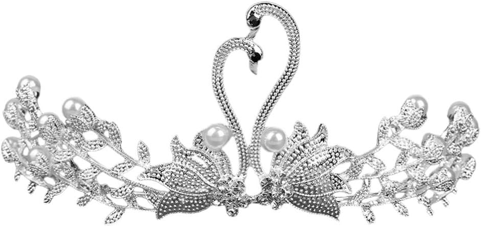 Beaupretty Crystal Swan Crown Rhinestone Tiara with Pearls Bridal Jewelry Headpiece for Birthday Wedding Party