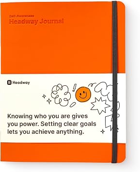 Headway Self-Awareness Guided Journal for Women, Daily Self-Care Planner with Prompts, Motivation Gratitude & Mental Health Journal, Leather Soft Cover Mindfulness Habit Tracker, 8.2" x 6.5", Orange