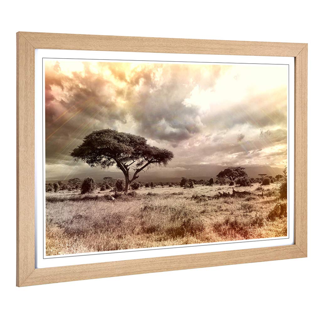 Big Box Art Framed Print of Landscape Africa Savannah Design | Wall Art Picture | Home Decor for Kitchen, Living, Dining Room, Bedroom, Hallway, Office, Oak, A2 / 24.5x18 Inch / 62x45cm