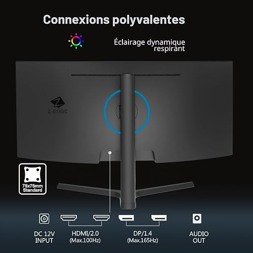 Z-Edge 34 Inch Ultrawide Curved Gaming Monitor 165Hz 1ms MPRT, 3440x1440 UWQHD, 21:9 VA Panel, Tilt Swivel Height Adjustable, FreeSync, DisplayPort (165Hz) HDMI (100Hz), PIP & PBP, Black - 5