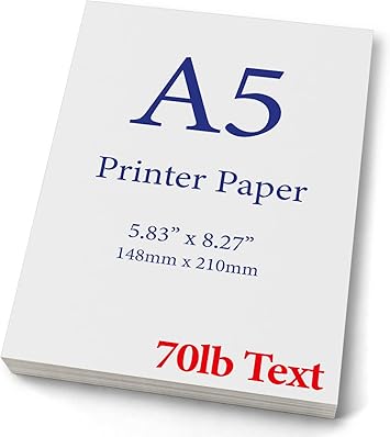 Premium A5 (8.3x 5.83) Printer Paper - 70lb Text (105 gsm) Bright White Paper (100 Sheets)