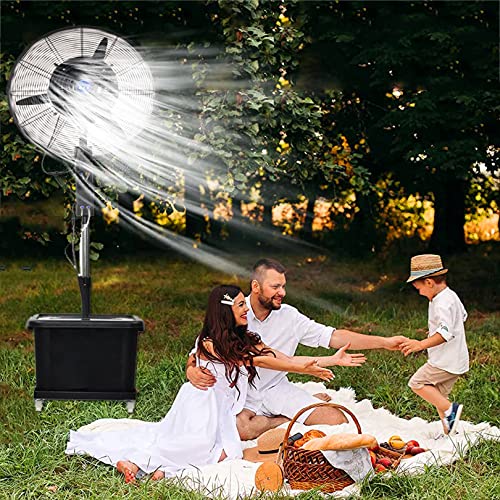 HMASNSEIY Ventilador de Pedestal con nebulización de Altura Ajustable, oscilación de 60°, 3 Niveles de Potencia, para refrescar su Taller, Garaje o Espacio de Trabajo (81 cm/31,9 Pulgadas)