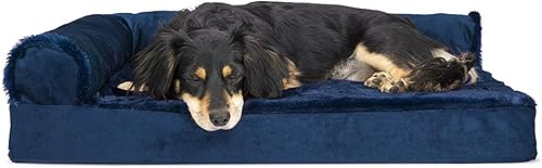 Miniatura 20 de Furhaven - Cama ortopédica para perro de espuma, de piel sintética y gamuza, en dos tonos, estilo diván, en forma de L, piedra gris, talla jumbo