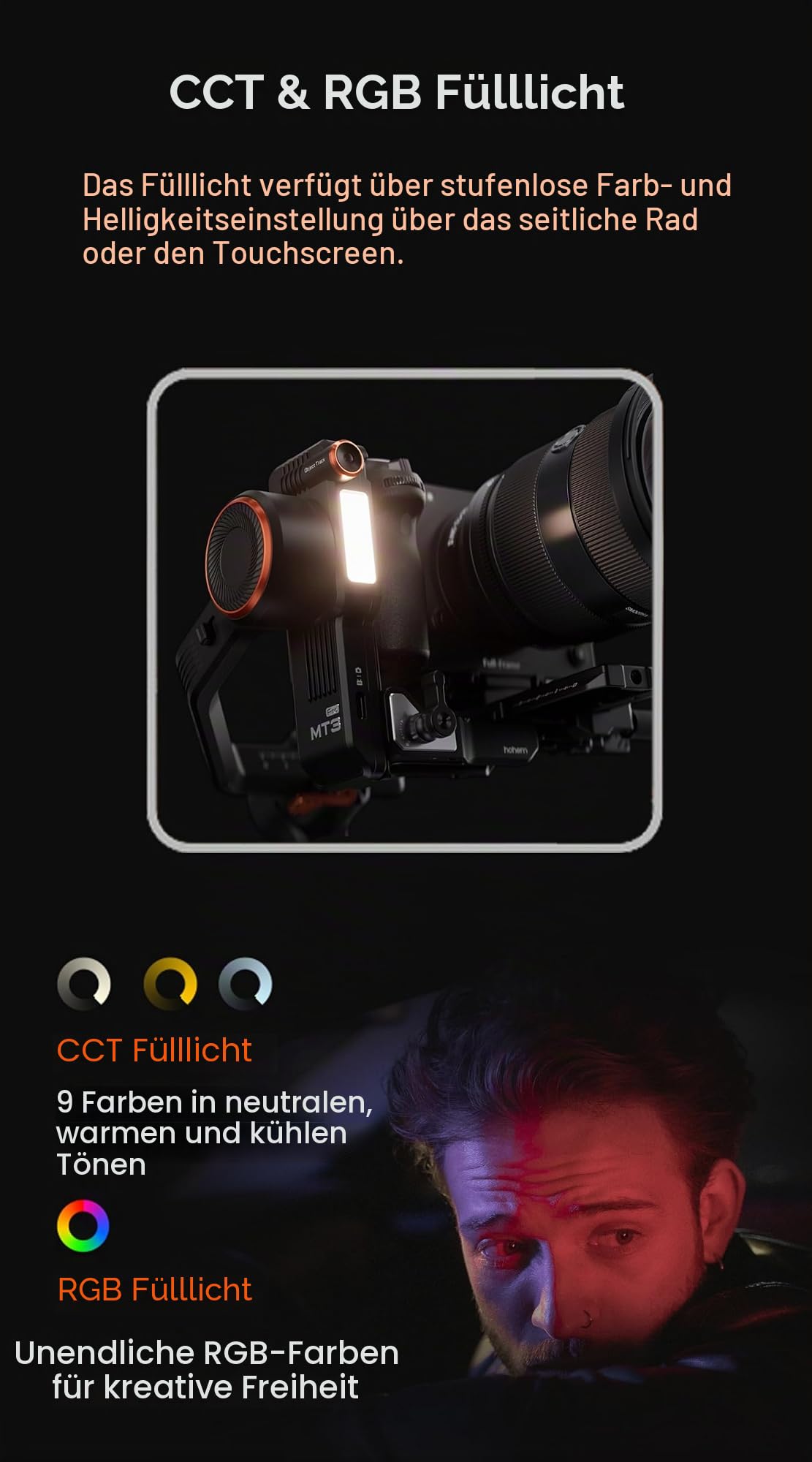 hohem iSteady MT3 Pro Kamerastabilisator mit KI-Tracking, 4-in-1 Gimbal für spiegellose Kamera/Kompakt/Action und Smartphone, abnehmbare 1,4-Zoll-Touchscreen-Fernbedienung