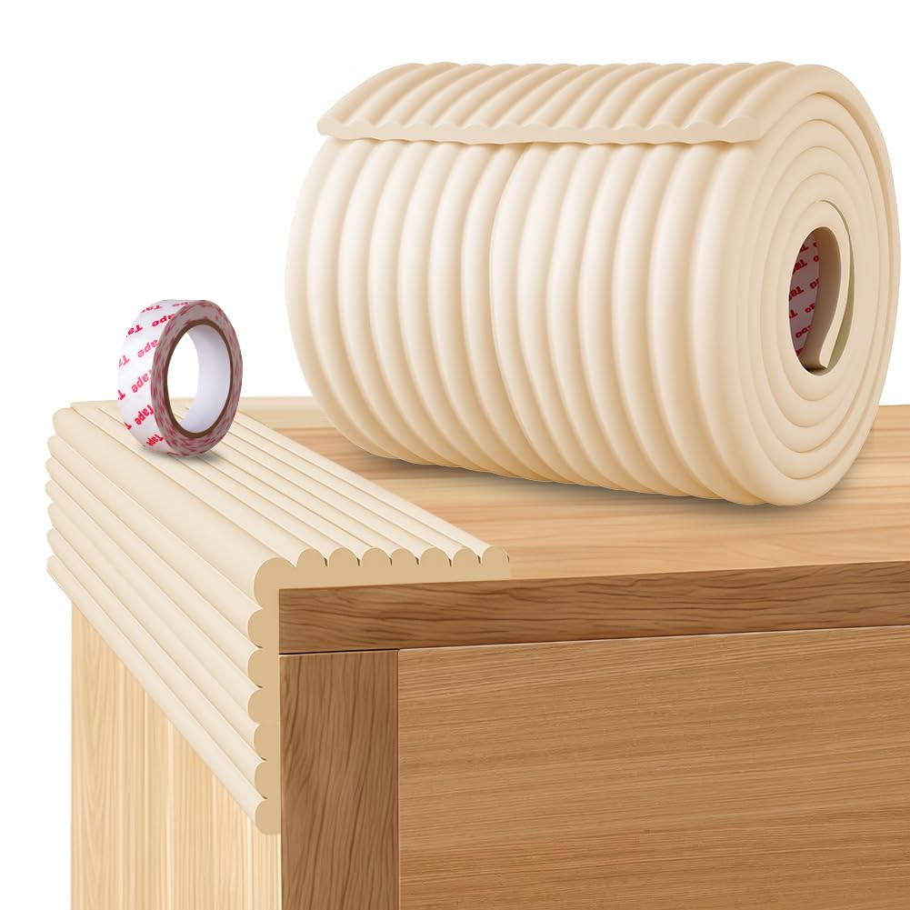 NUTKIT Kantenschutz Baby, 200CM x 15CM Eckenschutz Kantenschutz, Selbstklebend Schaumstoff Eckenschutz für Kinder, W-Typ Extra Dick Tischkantenschutz StoßSchutz für Tisch＆Möbel Kanten(Mandelweiß)