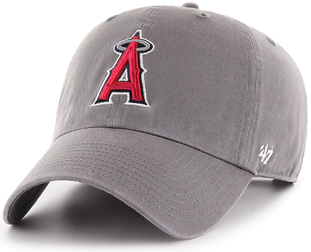 47 Brand MLB Dark Gray Team Color Primary Logo Clean Up Adjustable Strap Baseball Dad Hat Cap, Adult One Size Fits All, Los Angeles Angels, One size