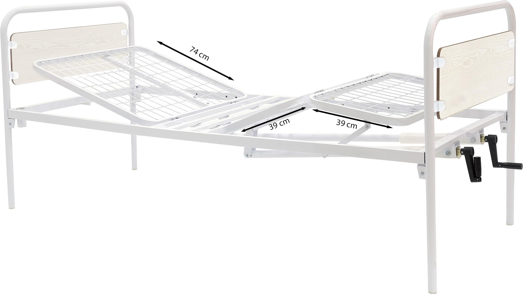 p age Letto Degenza Manuale, Larghezza 90 cm, Altezza 46 cm, Due Manovelle, Tre Snodi, Struttura in Metallo Bianco