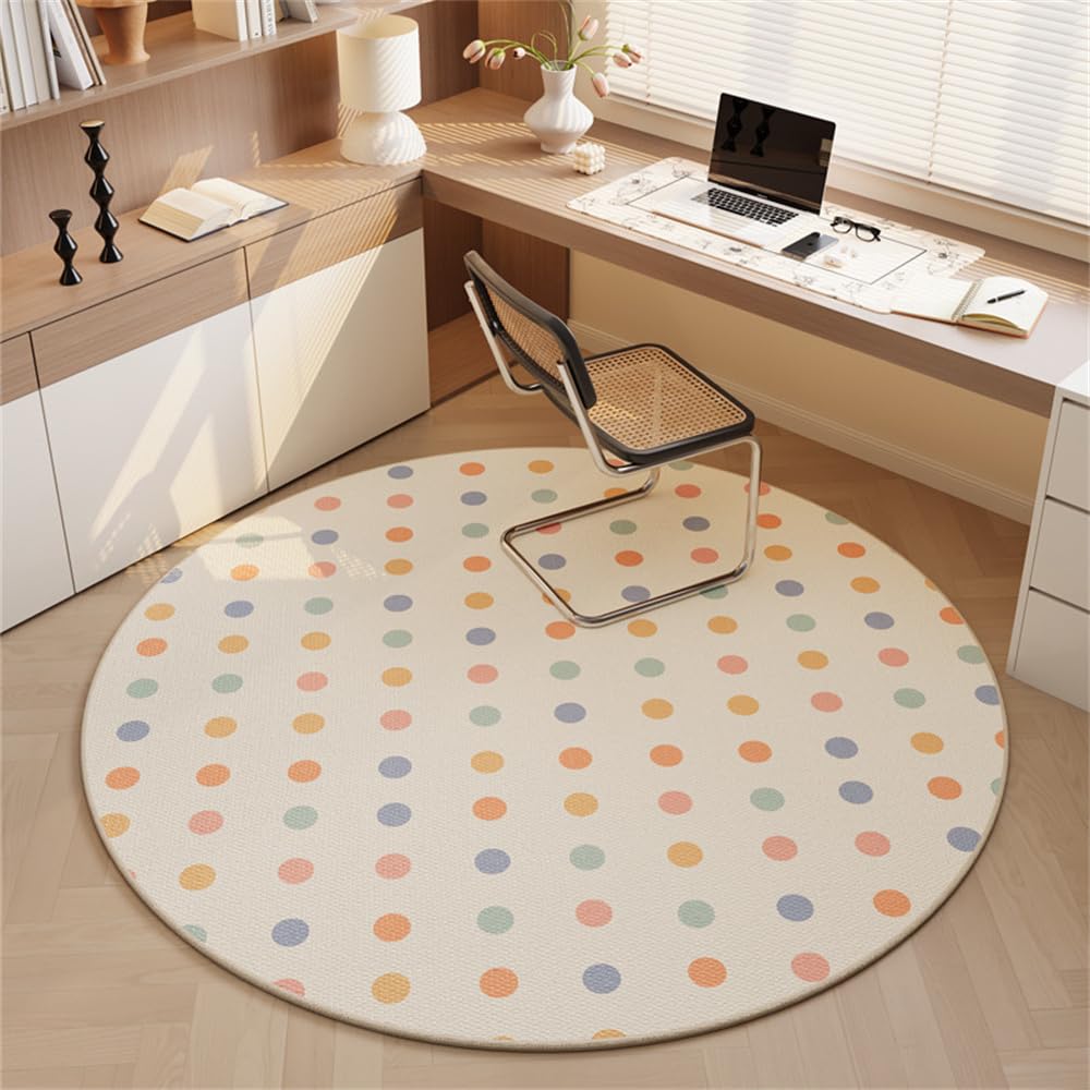 Runde Bürostuhlmatte für Teppich- und Hartholzbodenschutz, rutschfeste Schreibtischunterlage für Gaming- und Bürostühle, minimalistisches farbiges Punkte-Design, 80 cm