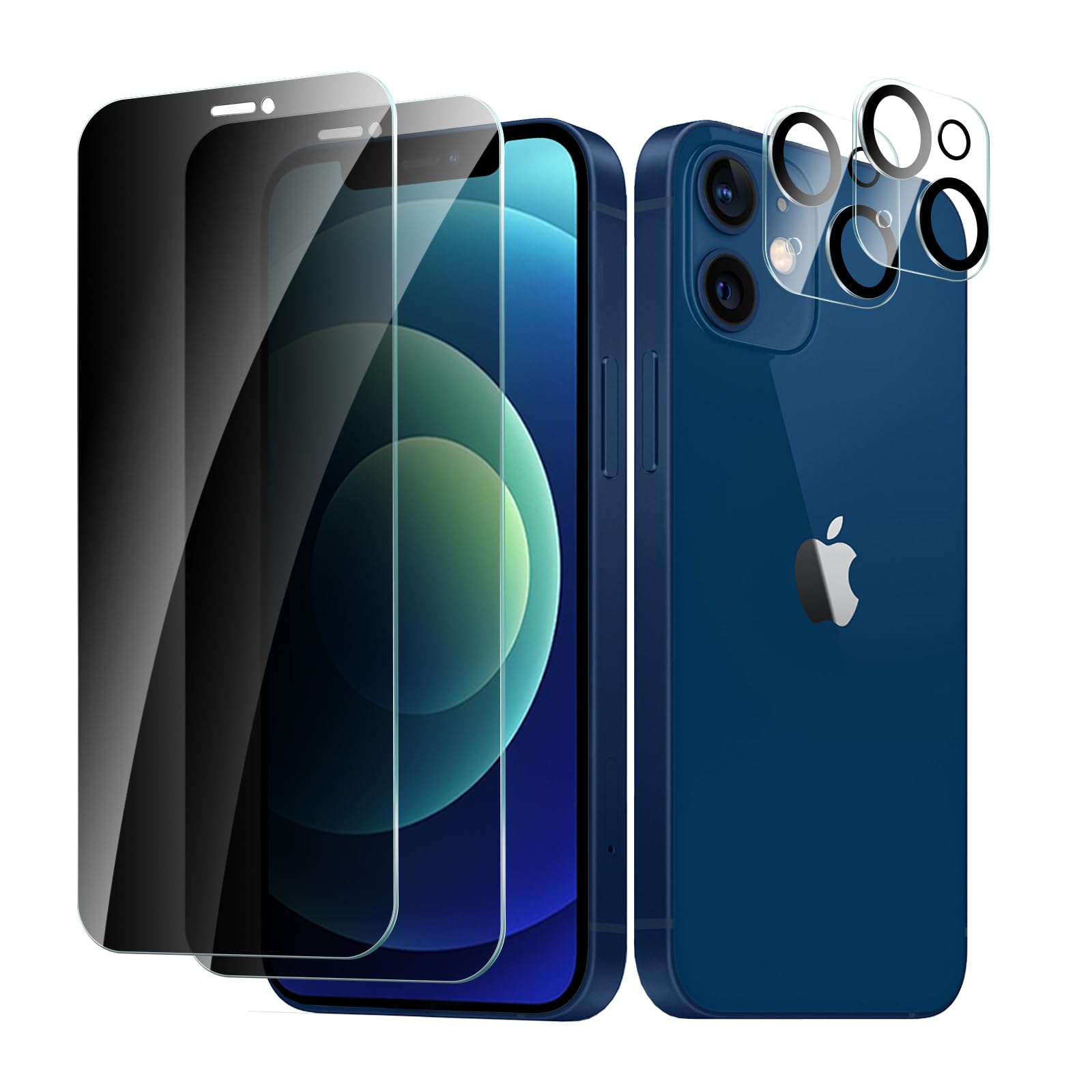 CYYAGE 2+2 Pack for iPhone 12 Mini Privacy Screen Protector with Camera Lens Protector, Anti Spy Tempered Glass Protection Film 9H Hardness, Scratch